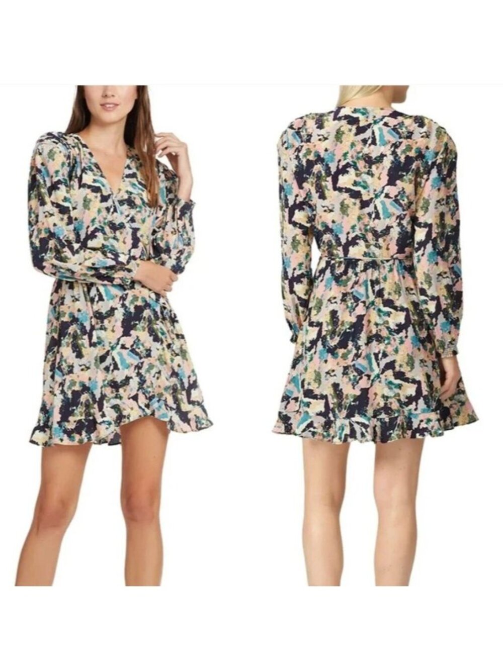 IRO Bloomy True Wrap Ruffle Trim Abstract Print Satin Mini Dress 42